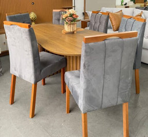 MESA ISIS 1,80m FREIJÓ COM 6 CADEIRAS SOPHIA VELUDO  – LEIFER + WM DECOR