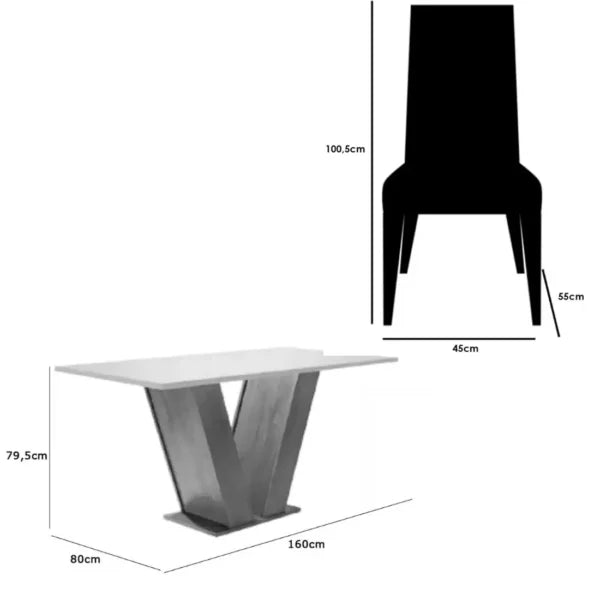 MESA DE JANTAR CLASSIC 160X80CM COM VIDRO E 6 CADEIRAS CALIFORNIA EM LINHO ESTOFADAS – CEL MÓVEIS